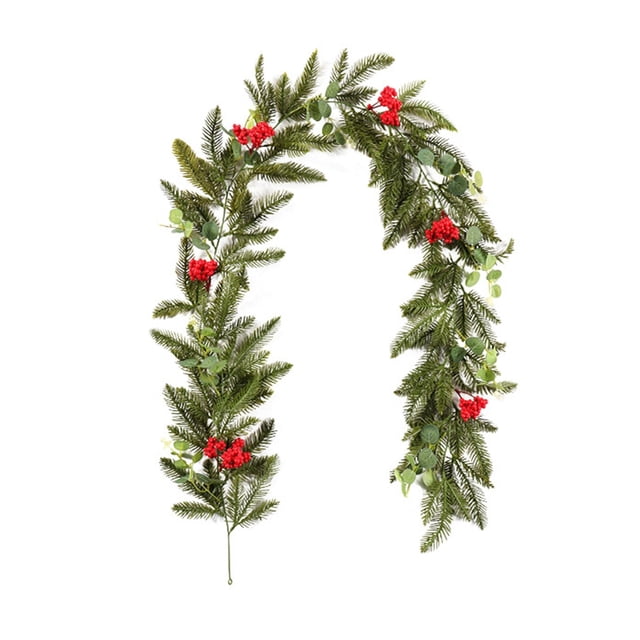 SIfdSeng Obtenez-le Rapidement Baies Rouges 185 cm Couronne Douce pour Foyer Escalier et Fête