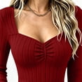 thumbnail image 4 of Women's Square Neck Long Sleeve Tops, Ruched Front Ribbed Knit Fitted Casual Shirts,L,Women's Plus Size, 4 of 8