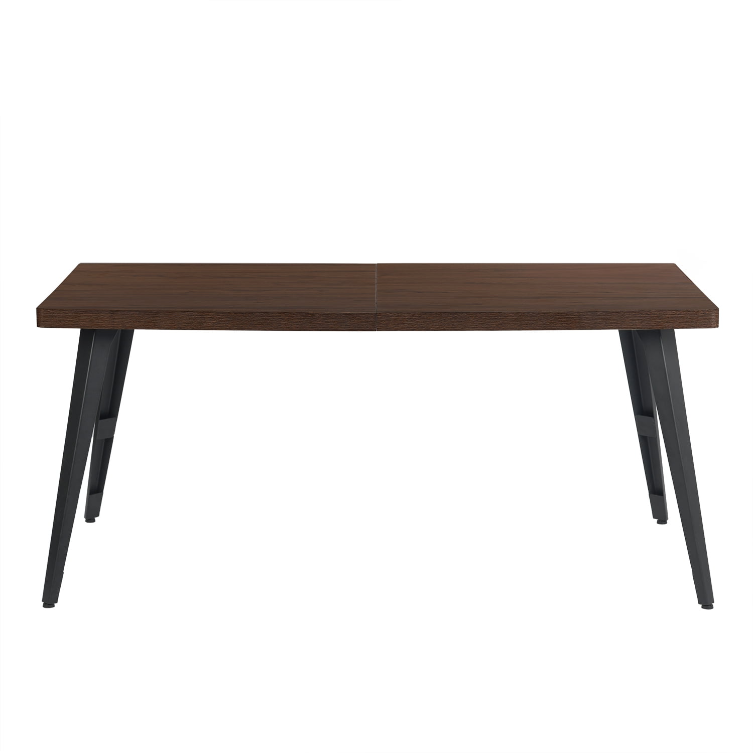 Dining Table for 6, Brown Wood Grain Tabletop Matte Flat Iron Legs, Minimalist Rectangular Table for Dining Room Living Room Office Workstation