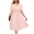 thumbnail image 2 of Vestido Pinup Fashion de talla grande de chifón rosa hasta la rodilla, 2 of 6