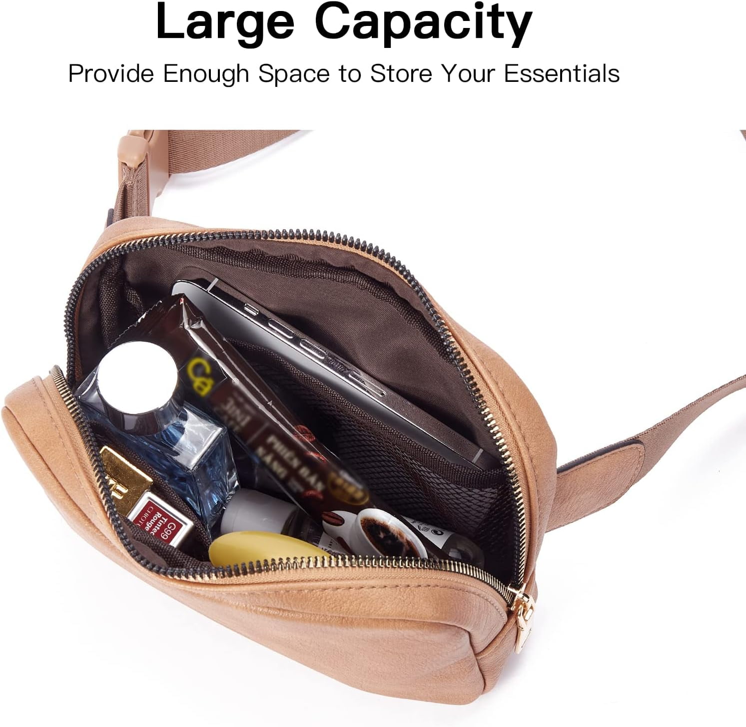 Leather Belt Bag for Women Fashionable Fanny Packs Cross Body Bag Waist Pack Camel Brown