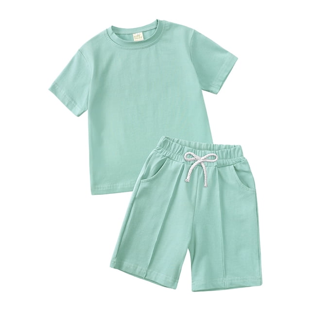 MIASHUI Ensemble de Survêtement 2 Pcs pour Garçons Tout-Petits, T-Shirt à Manches Courtes et Shorts d'Été, Vert, 4-5 Ans