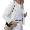 thumbnail image 5 of Long Sleeve Women's Tweed Jackets Business Button Down Casual Cropped Blazer with Pockets, 5 of 6
