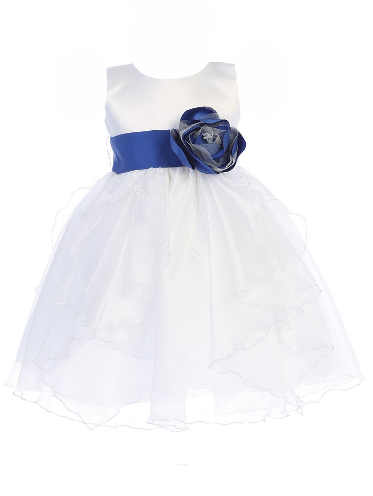 white dress with blue satin sash
