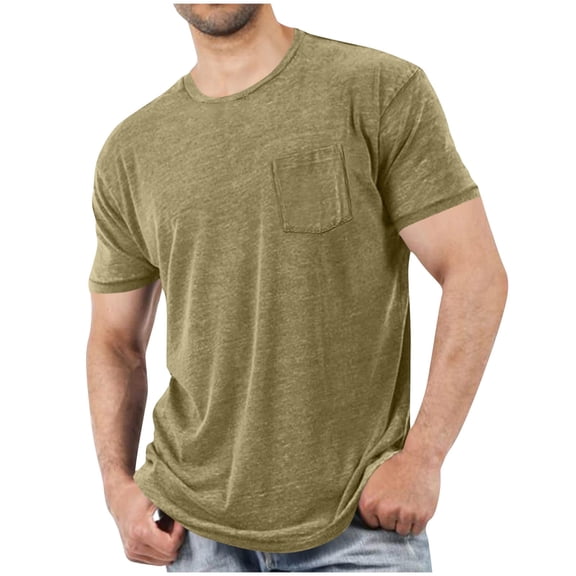 hoksml Men's Crew Neck Short Sleeve Pocket T Shirt Heather Soft Regular Fit Basic Tee for Daily Beach Vacation Casual Wear