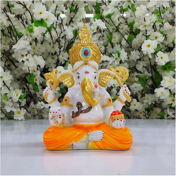 Lord Ganesha Statue in Marble Dust Ganesh Sculpture Ganesha Figurine Ganpati Murti Ganesha Idol for Gift Good Luck God for Gift Vinayaka Statue Gift for New Beginning Temple - AtoZ India Cart