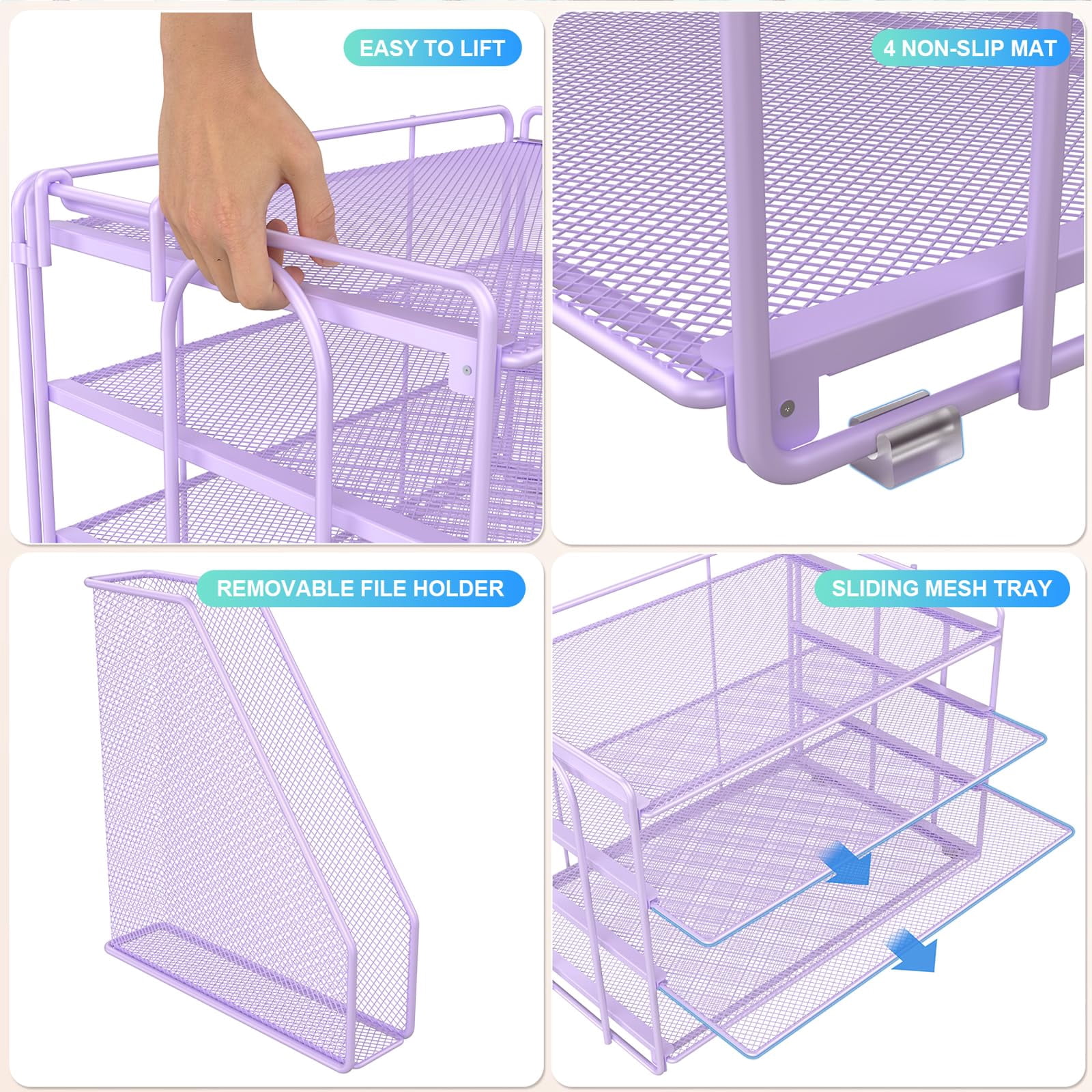 4-tier Paper Organizer With Magazine Holder  Desk Organizers And Accessories & Workspace File For Office Supplies Storag (purple 4-tier)