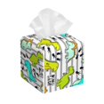 thumbnail image 1 of Balery Funny Dinosaurs on Stripes Porta Pañuelos de Cuero con Estampado – Funda Moderna Cuadrada para Caja de Pañuelos, Dispensador 5x5x5'', 1 of 7