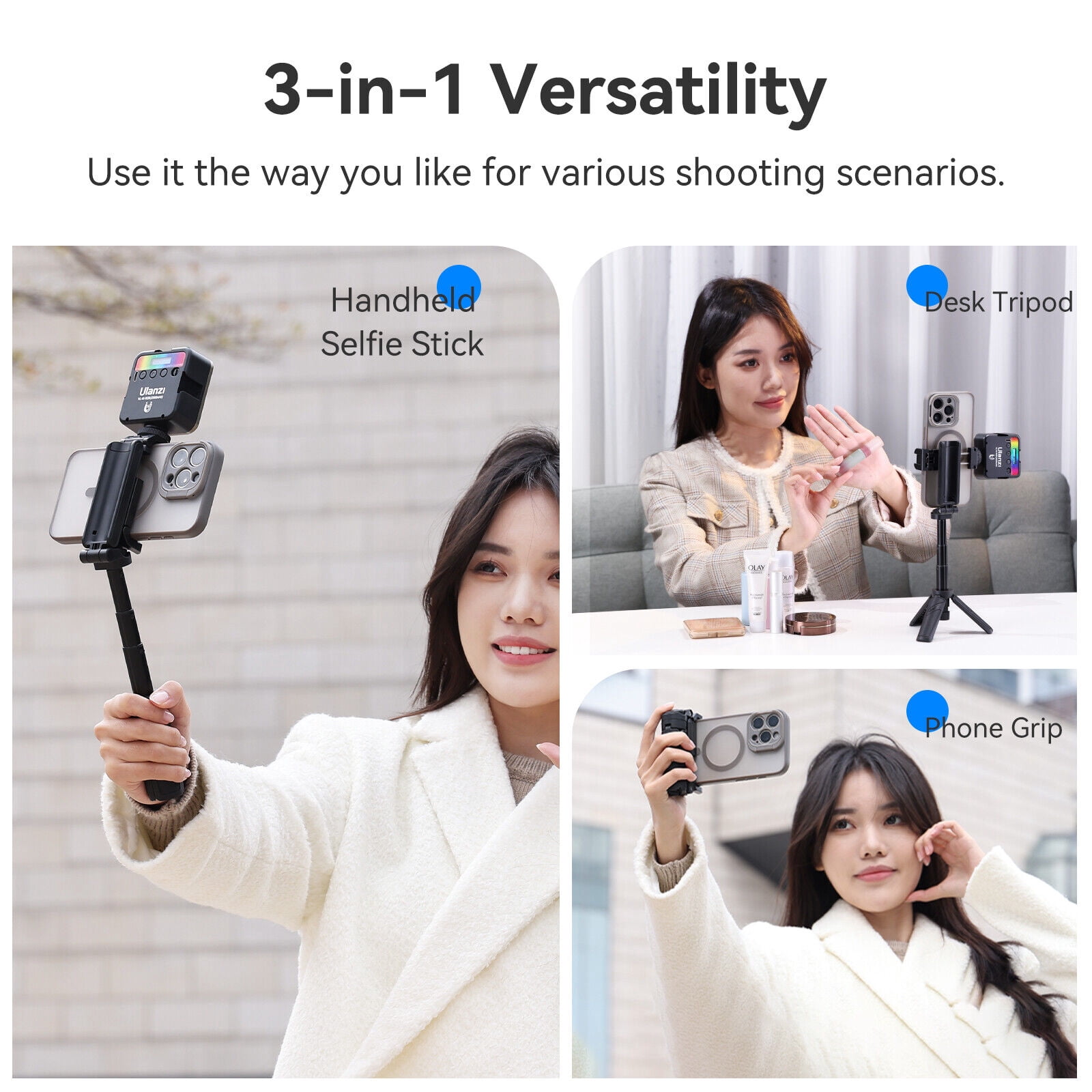 Ulanzi JJ02 Extendable Grip Phone Tripod with Remote Selfie Stick - The Ultimate 3-in-1 Smartphone Accessory