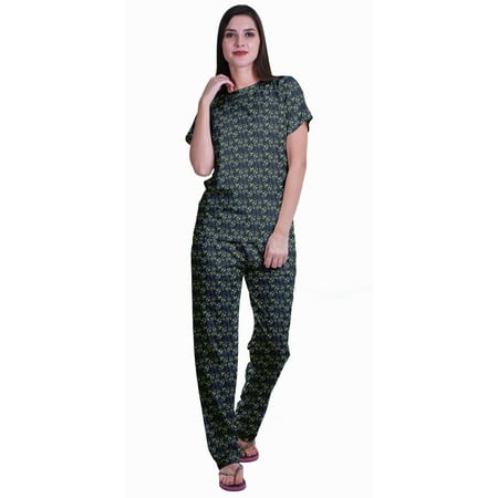 

Moomaya Womens Printed Tee and Pajama Set PJs Short Sleeve Sleepwear Nightwear Loungewear S-XXL