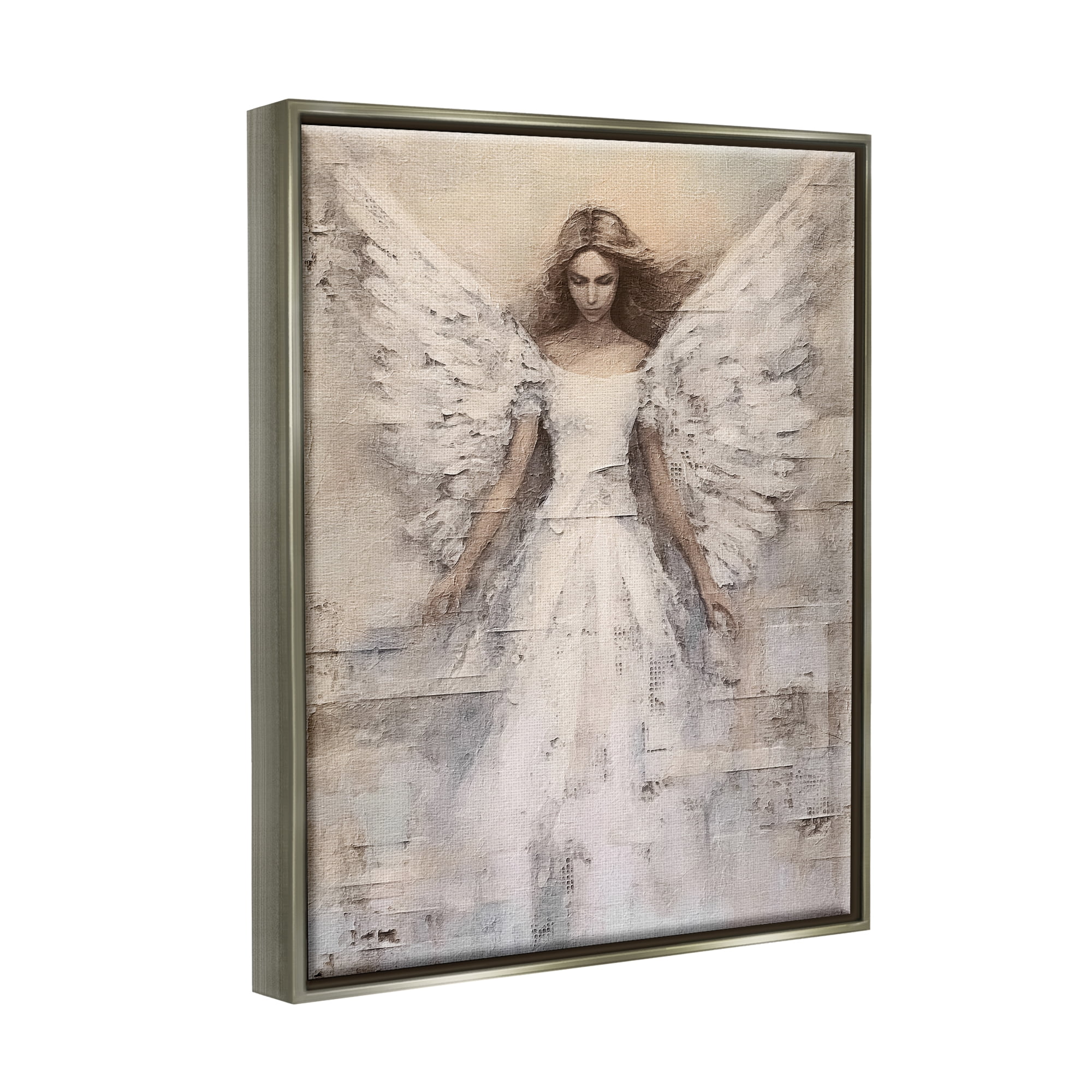Stupell Industries Spiritual Abstract Angel Abstract Painting Gray Floater Framed Canvas Art Print Wall Art, 25 x 31