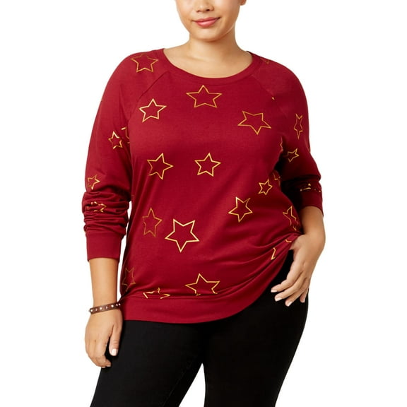 Mighty Fine Womens Plus Metallic Dolman Sleeves Sweater Red 1X