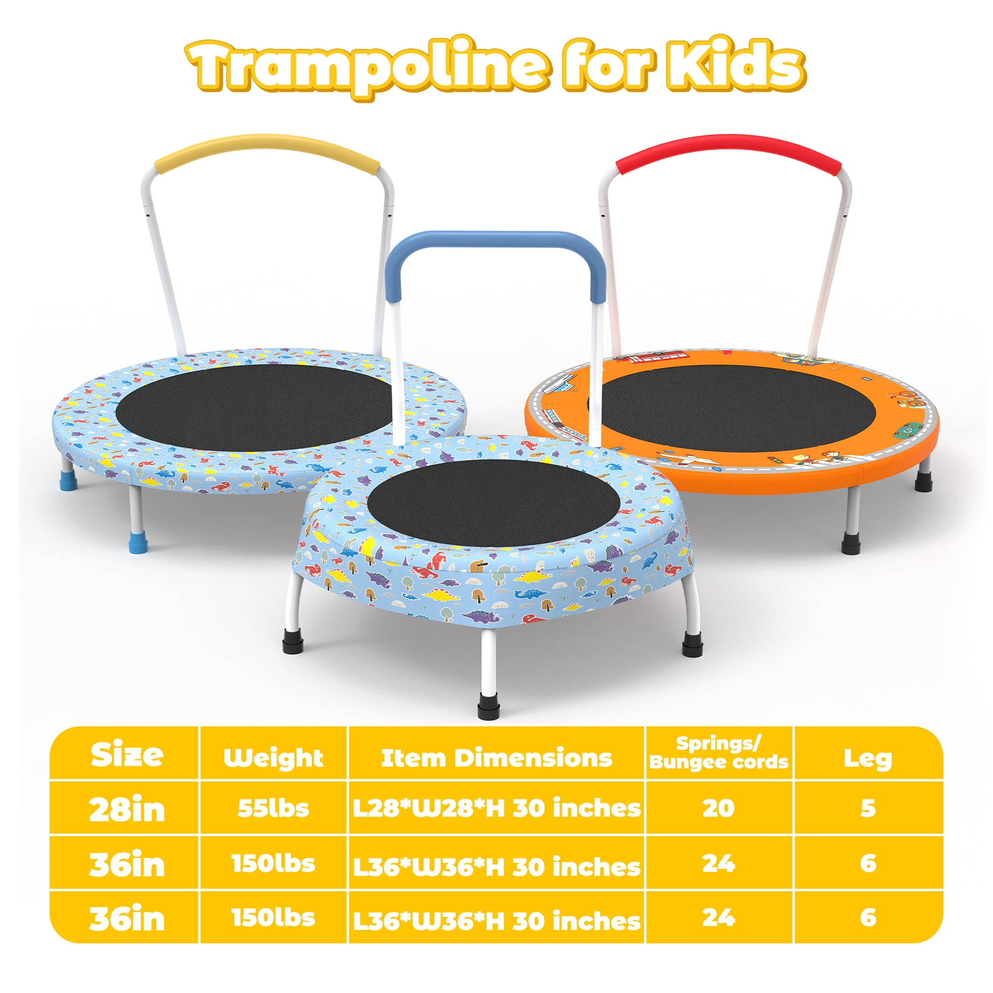 Mersco 36" Trampoline for Kids Indoor Trampoline with Handle for 2+ Years Kids Print Blue