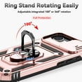 thumbnail image 6 of Dteck Case with Tempered Glass Screen Protector for iPhone 16e ,Shockproof TPU+PC with Slide Camera Cover Built-in 360° Rotate Ring Kickstand Magnetic Shockproof Back Cover,Rosegold, 6 of 9