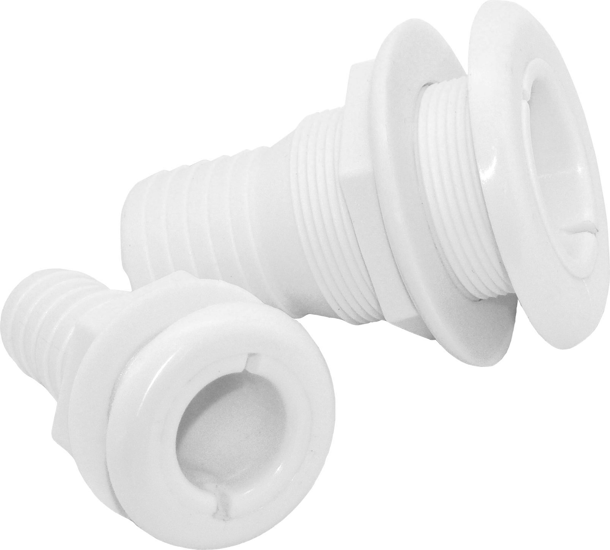 2pcs Marine White Straight Thru-Hull Connection for 3/4 & 1 Inch Hose Barb