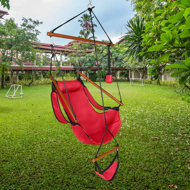 Deluxe Air Hammock Hanging Patio Tree Sky Swing Chair Outdoor Porch Lounge, Stable and Strong Rope Chair Porch Swing Seating