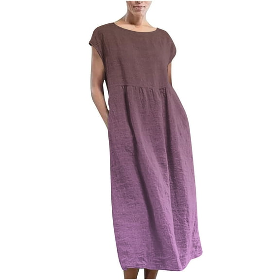 Summer Fashion Maxi Beach Dresses for Womens 2025 Sleeveless Maxi Pockets Linen Loose Baggy Kaftan Long Dress