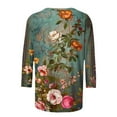 thumbnail image 4 of Womens Blouses Long Sleeve Women's Vintage Printed Round Neck 3/4 Sleeve T-Shirt Loose Top, 4 of 5