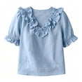 thumbnail image 4 of CHUMUD Womens Summer Short Sleeve Tops Trendy Ruffle Trim V-Neck Blouse, Casual Puff Sleeves Flowy Top, 4 of 6