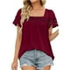 thumbnail image 2 of Blusa elegante color vino tinto, manga corta, holgada y con ribete de encaje para mujer, 2 of 6