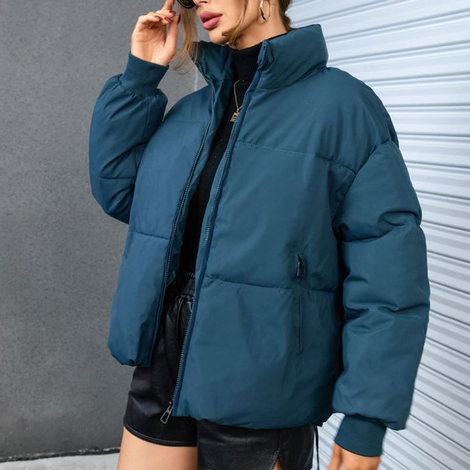 Dealovy Puffer Jacket Womens Stand Collar Zip up Jackets Warm