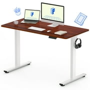 FLEXISPOT 48x30 Home Office Height Adjustable Standing Desk with Hooks, Ergonomic Electric 2-Stage Stand Up Computer Desk, White and Mahogany