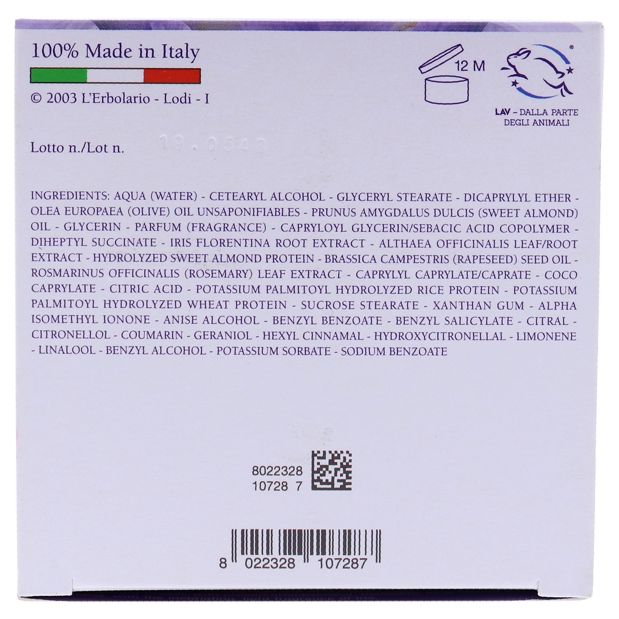 L'Erbolario Iris Body Cream Lotion, Body Moisturizer, 10.1 oz