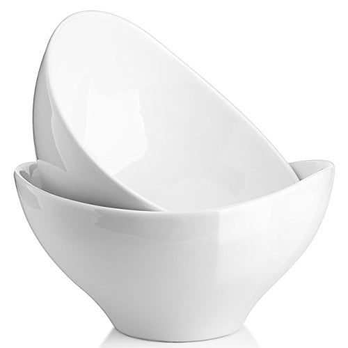Large Salad/Snack Bowl for Party Set of 2 Dowan 1.4-Quart Porcelain Serving Bowls White