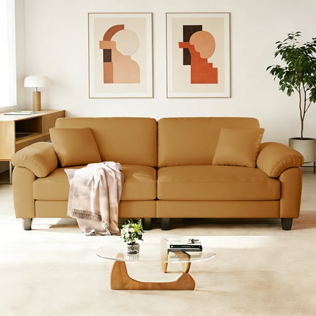 83" Couch Premium PU Leather Sofa, Deep Seat Oversized Loveseat for Living Room (Includes 2 Pillows), Brown
