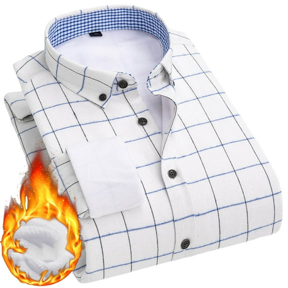 hotojiny Men's Sherpa Lined Shirt Soft Warm Long Sleeve Button up Warm Tops Thermal Fleece Base Layer Plaid Shirts for Cold Weather