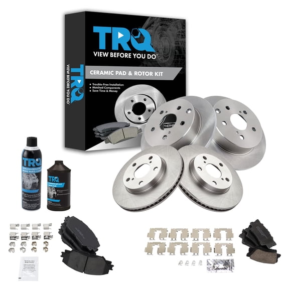 TRQ Disc Brake Rotor & Ceramic Pad Front & Rear Kit w/Chemicals for Toyota Rav4 BKA16969