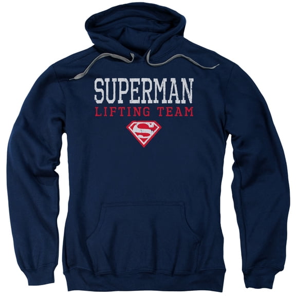Superman Lifting Team Adult Pullover Hoodie Sweatshirt Navy