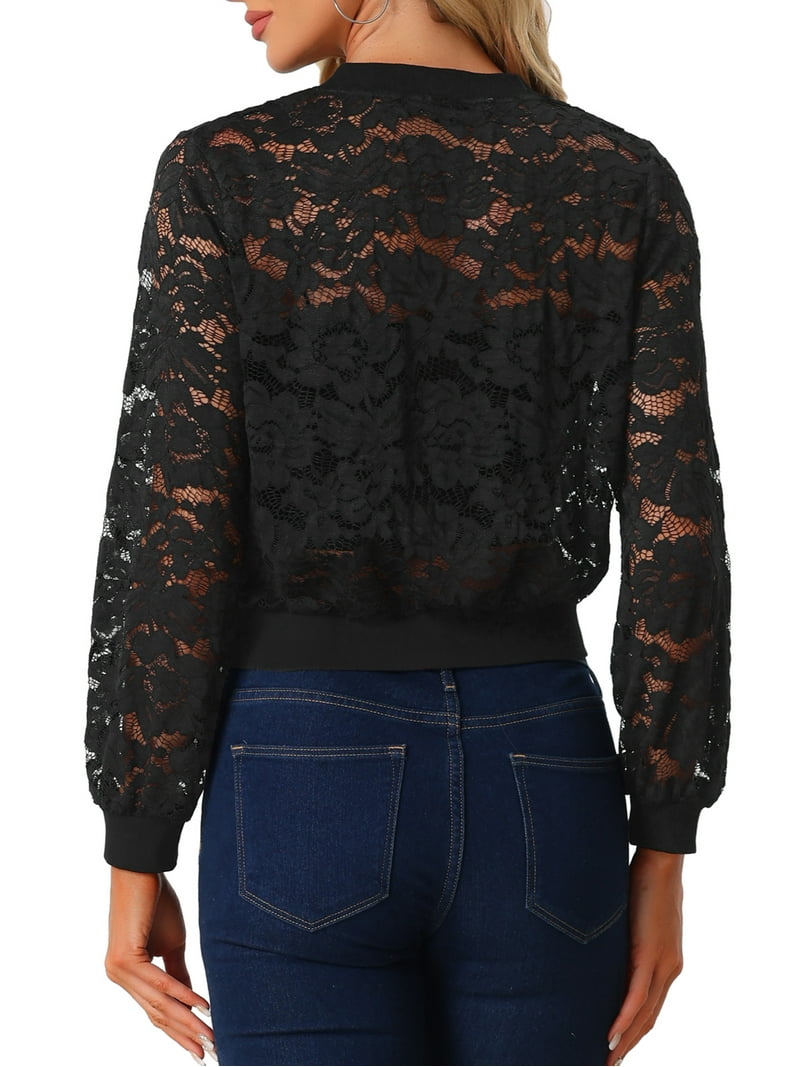 Lace Bomber Jacket For Women Allegra K Lace Bomber Jacket – Stand