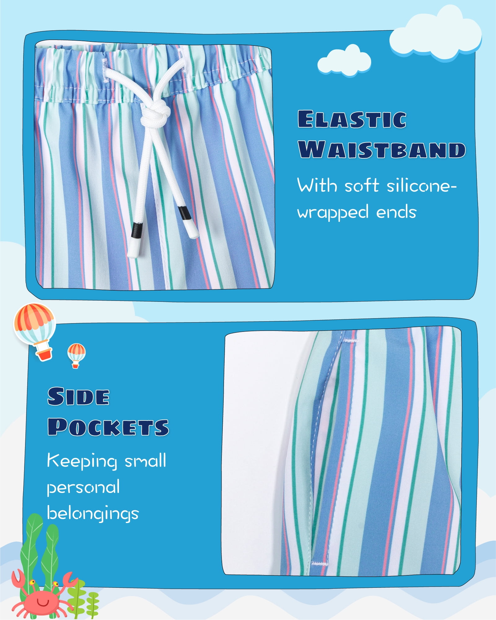 SURF CUZ Boys Swim Trunks with Boxer Brief Liner Toddler Boy Stretch Swimsuit Shorts Quick Dry Swimming Trunks Bathing Suit