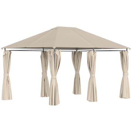 Outsunny 13' x 10' Outdoor Patio Gazebo Canopy with 6 Removable Sidewalls, Powder-Coated Steel Frame & UV-Resistant Polyester, Khaki Shelter for Garden, Backyard and Deck