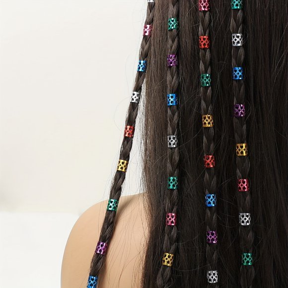 60pcs Colorful Alloy Hair Ring Braid Hair Ring Hair Buckle Dreadlock Hair Tube Hair Accessories For Girls Women