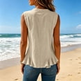 thumbnail image 5 of ClodeEU Women's Round Neck Sleeveless Button Down Peplum Blouse,Casual Loose Ruffle Hem Tank Top Beige,Women's Plus XL, 5 of 6