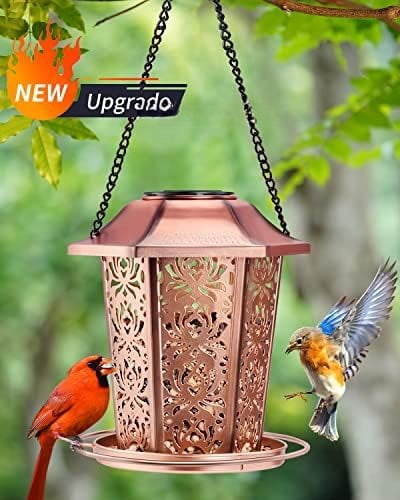 Solar Bird Feeders for Outdoors Hanging - Premium Grade Metal Bird Feeder, Chew-Proof, Weather and Water Resistant Wild Bird feeders, Outside and Garden Decoration-New