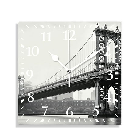 12 Inch Wall Clock Battery Operated Silent Clock Decorative for Office, Kitchen, Outdoor, Living Room，Bridge of New York Vintage East River Lovely Art