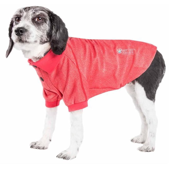 Pet Life PLHL2RDMD Active Fur-Flexed Relax-Stretch Wick-Proof Performance Dog Polo T-Shirt, Red - Medium