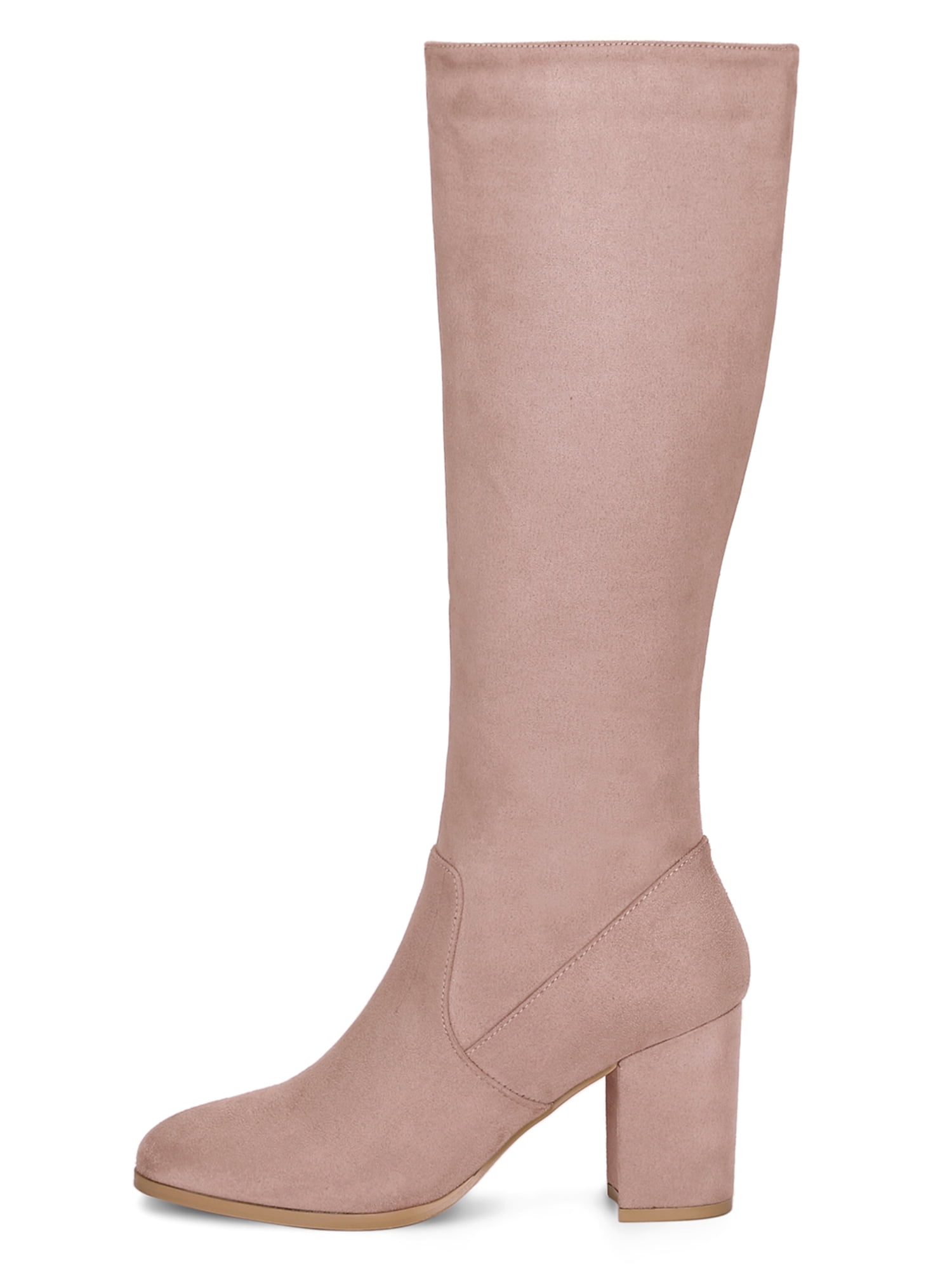 DARING DIVA Women's Stylish Side Zipper Chunky Heel Knee High Boots Dust Pink 8.5