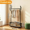 thumbnail image 3 of Rolling Clothing Rack with Wheels and Basket Storage, Metal Moveable Large Coat Rack Decorative Clothing Racks for Hanging Clothes for Bedroom Boutiques, 3 of 7