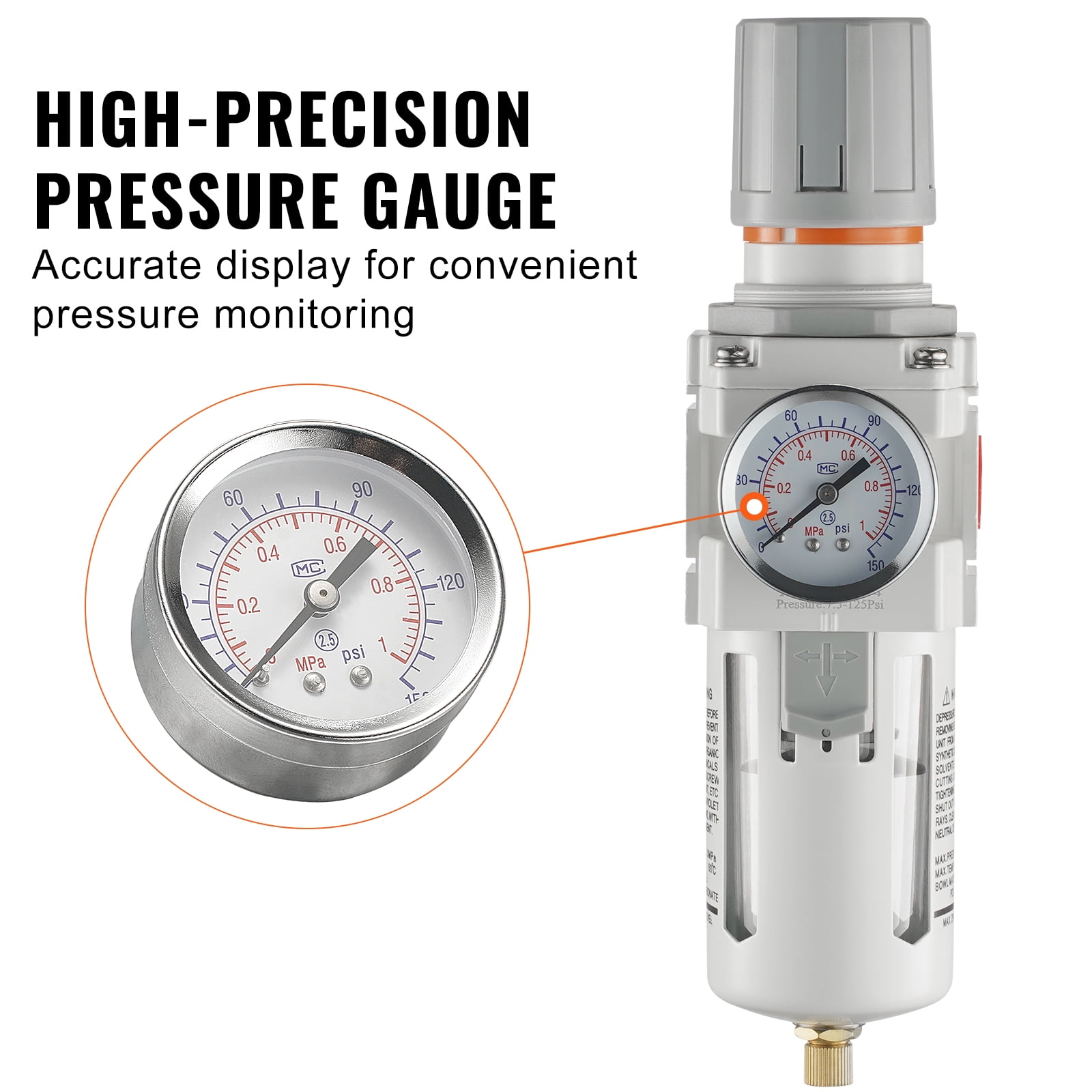 BENTISM Air Compressor Filter Regulator, 1/2" NPT 5μm Air Dryer for Compressor, Single Stage Semi-Auto Air Compressor Water Separator with Brass Filter Element