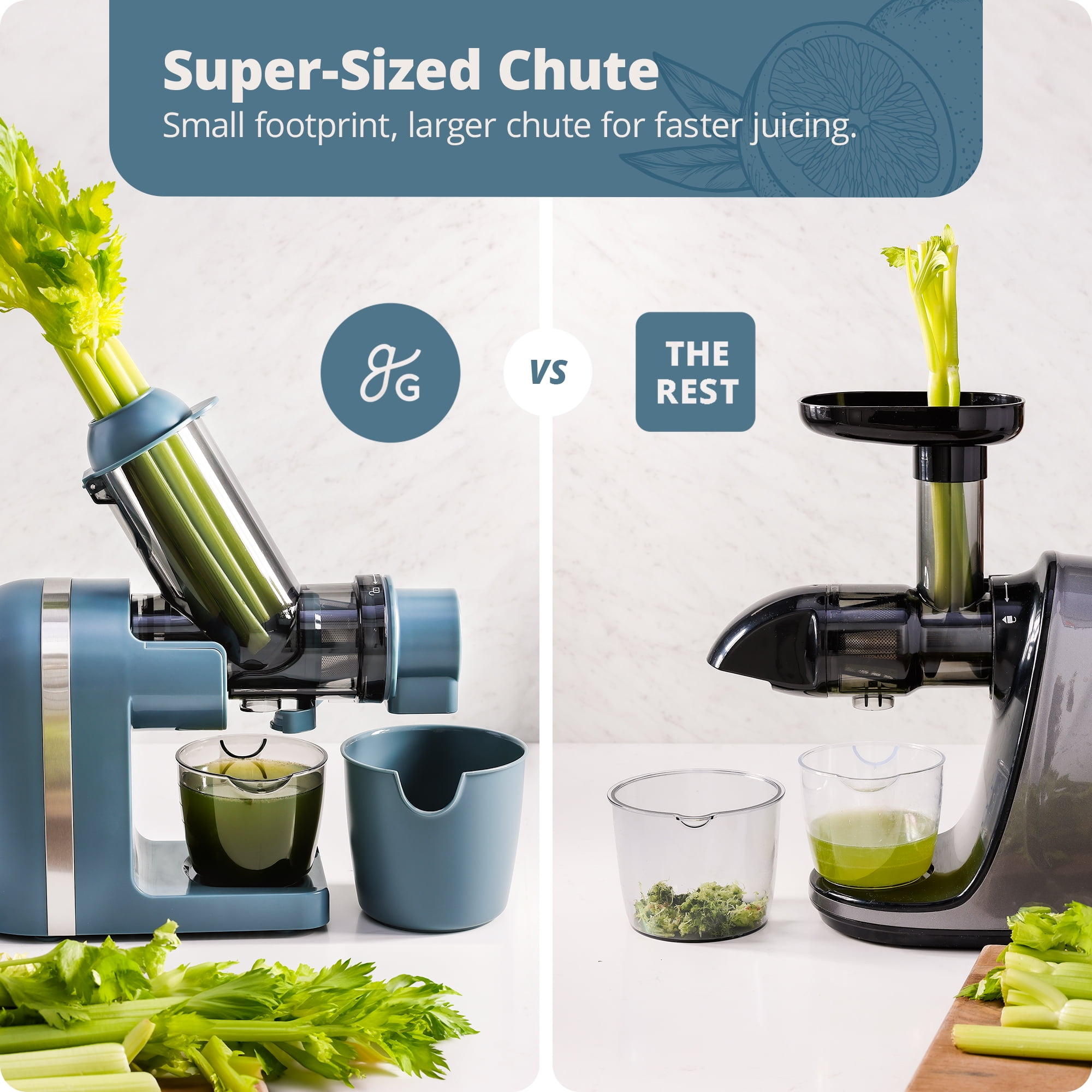 Greater Goods Slow Masticating Cold Press Juicer Machine, A Powerful Juice Extractor for Healthy and Delicious Fruit and Vegetable Juices, Stone Blue