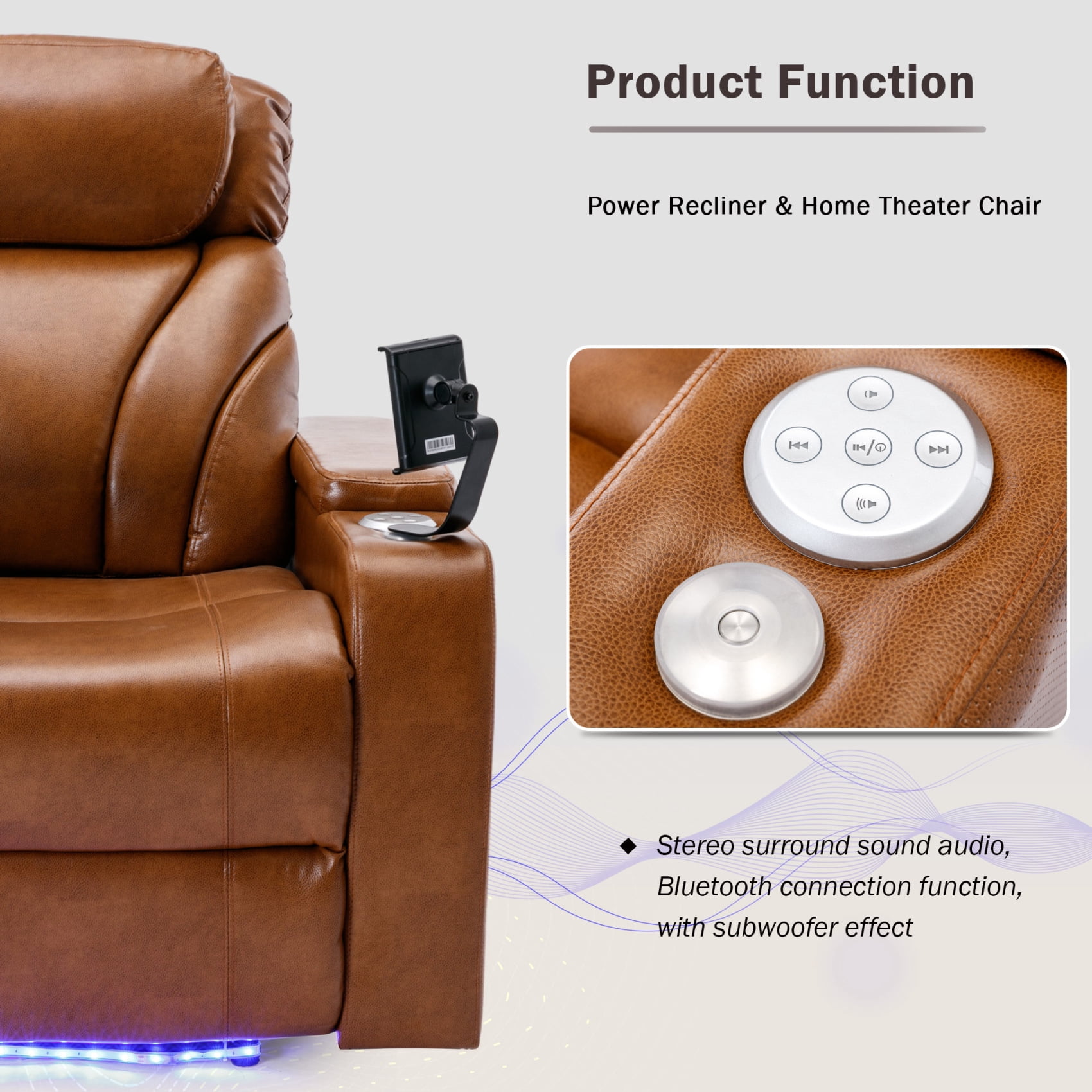 Harper & Bright Designs Electric Power Motion Recliner Chair with USB Charging & Bluetooth Speaker, Power Lift Recliner w/ Hidden Storage, Cup Holders, Home Theater Living Room Chair, Light Brown