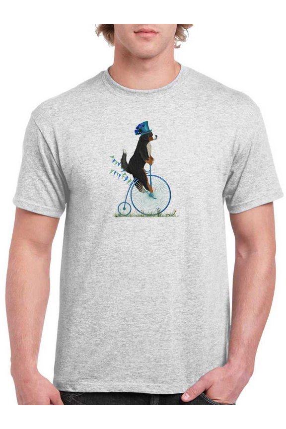Bernese On Penny Farthing T-Shirt Men -Fab Funky Designs, Male Large