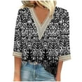 thumbnail image 2 of ZHUGeLI Fashion Women's Summer V-Neck 3/4 Sleeve Lace Print Casual T-shirt Blouse Up to 50% off Clearance, 2 of 5