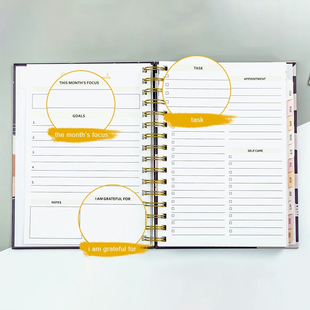 KYAIGUO 2023-2024 Schedule Book Daily Weekly Planner A5 Coil Book Thick Double-Gummed Paper, Moderate Spacing, Smooth Writing