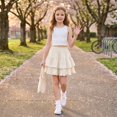thumbnail image 6 of Grblisyd Girls Pleated Uniform Skirts Fashion Elastic Waist Ruffle Hem Skirt Kids Cute Mini Tennis Skirt Back to School Clothes, 6 of 7