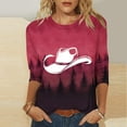thumbnail image 2 of Brnmxoke Plus Size 3/4 Sleeve Tops for Women Summer Western Cowboy Hat Print Tunic Shirts Dressy Casual Loose Fit Blouses 2025 Red,XXXXXL, 2 of 5